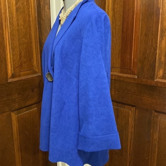 JM Collection blue 3/4 sleeve jacket. - Picture 3 of 6